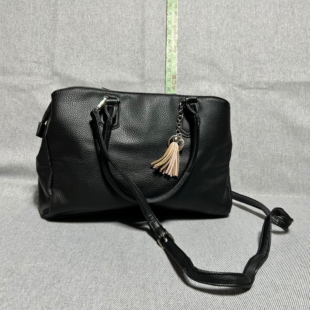 Kate & Alex Cuffaro Satchel Bag Womens OS Black Pebbled Faux Leather Tassel - Picture 2 of 9